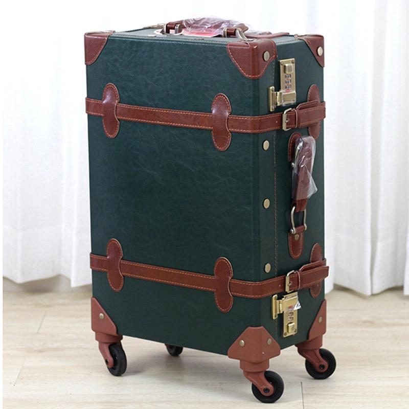 High Quality Unisex Retro Rolling Trolley Luggage Vintage Suitcase Bags with Wheel for Traveling