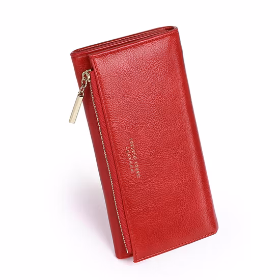 Maßgeschneiderte, hochwertige PU-Leder-Damenmode, Reißverschluss, lange Geldbörse, Leder-Geldbörse mit Armband, Damen-Europa-Markt, ODM-OEM-Fabrik