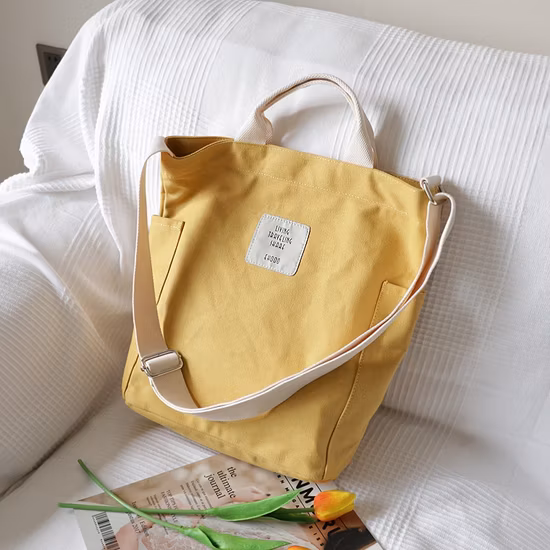 Lässiger Stil, individuelle, große Einzelschultertasche mit Griff, weiche, langlebige, faltbare Einkaufstasche aus Bio-Baumwollcanvas mit Reißverschluss